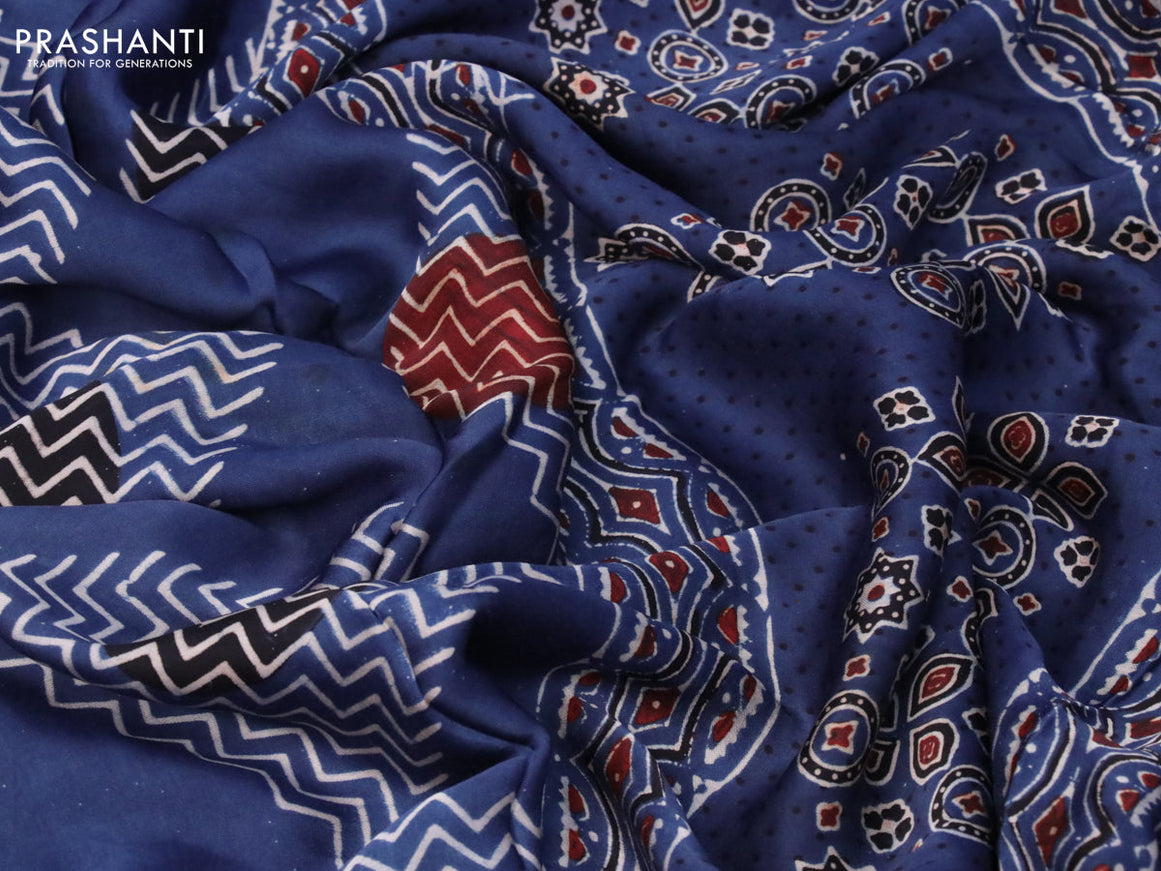 Modal silk saree indigo blue with allover ajrakh prints and printed border