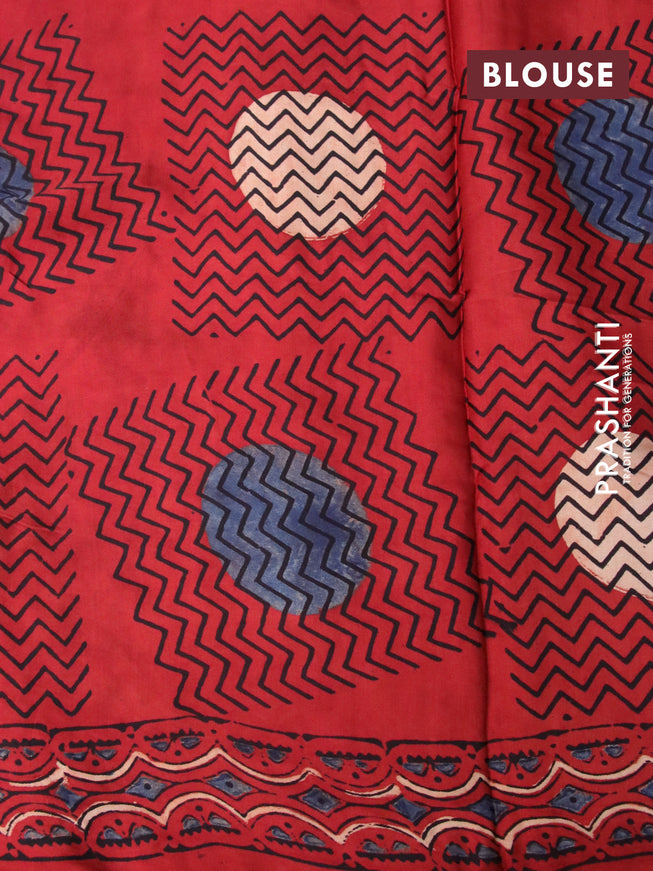 Modal silk saree maroon shade with allover ajrakh prints and printed border