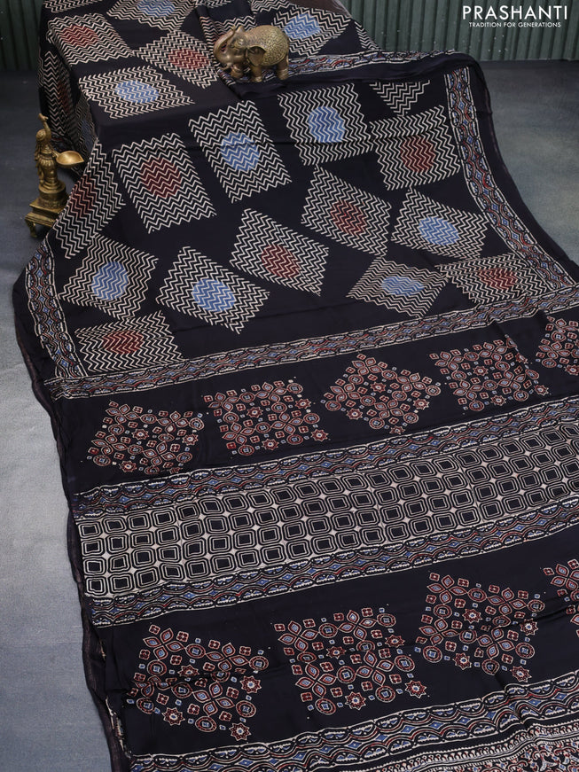 Modal silk saree black with allover ajrakh prints and printed border