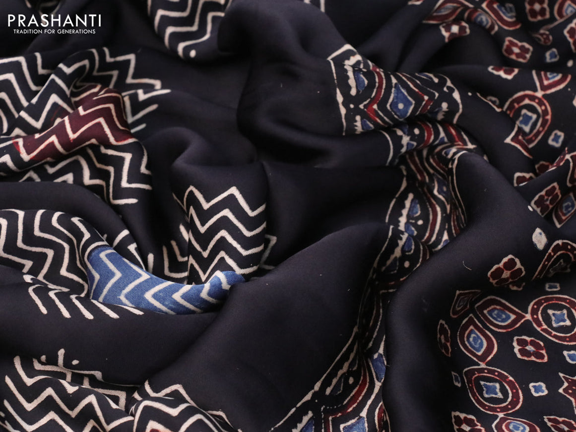 Modal silk saree black with allover ajrakh prints and printed border