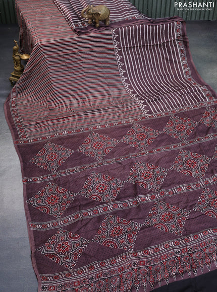 Modal silk saree rosy brown with allover ajrakh prints and printed border