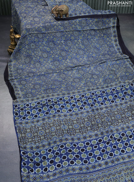 Modal silk saree indigo blue and black with allover ajrakh prints and printed border