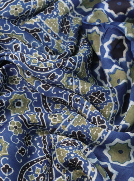 Modal silk saree indigo blue and black with allover ajrakh prints and printed border