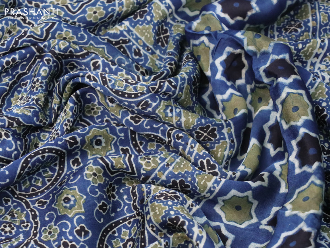 Modal silk saree indigo blue and black with allover ajrakh prints and printed border