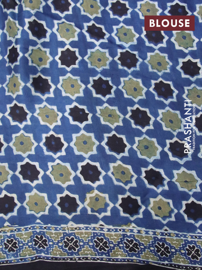 Modal silk saree indigo blue and black with allover ajrakh prints and printed border