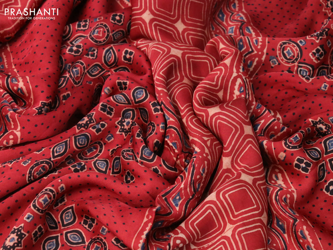 Modal silk saree maroon with allover ajrakh prints in borderless style