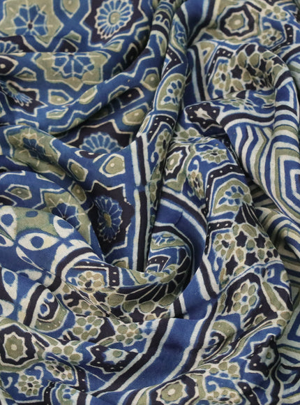 Modal silk saree peacock blue and black with allover ajrakh prints in borderless style