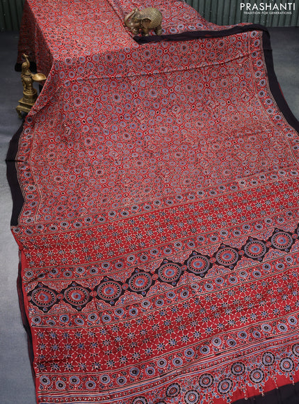 Modal silk saree maroon and black with allover ajrakh prints and printed border