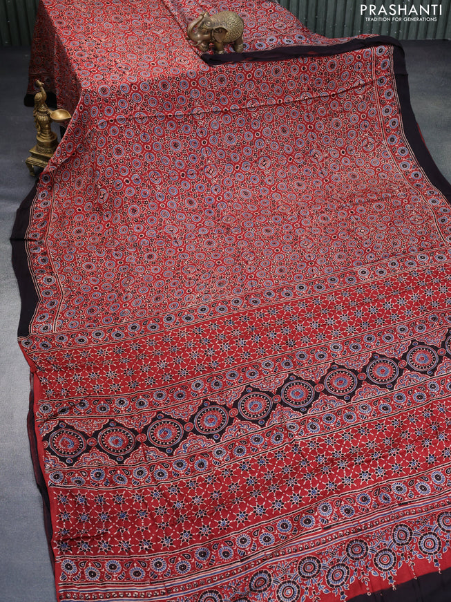 Modal silk saree maroon and black with allover ajrakh prints and printed border