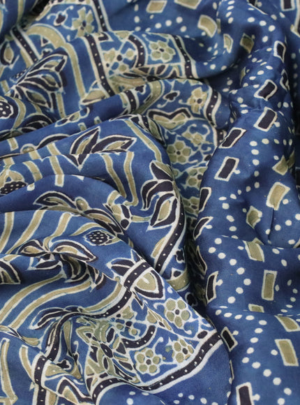 Modal silk saree peacock blue and black with allover ajrakh prints in borderless style