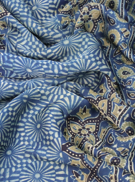 Modal silk saree peacock blue and black with allover ajrakh prints and printed border