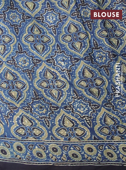 Modal silk saree peacock blue and black with allover ajrakh prints and printed border