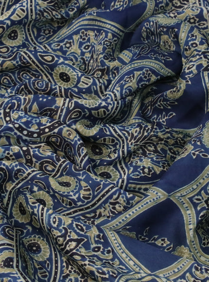 Modal silk saree peacock blue with allover ajrakh prints and printed border