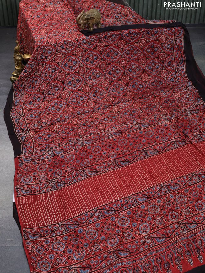 Modal silk saree maroon and black with allover ajrakh prints and printed border