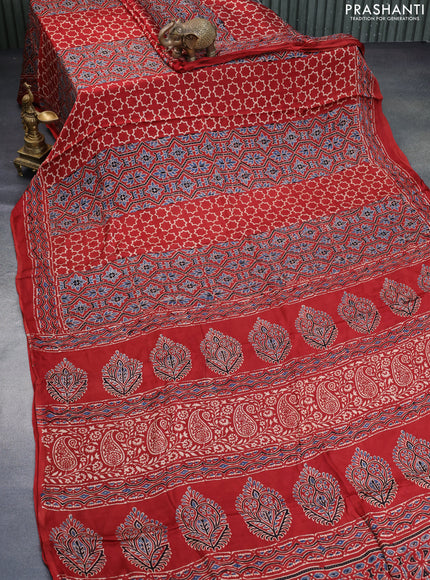 Modal silk saree red with allover ajrakh prints and printed border