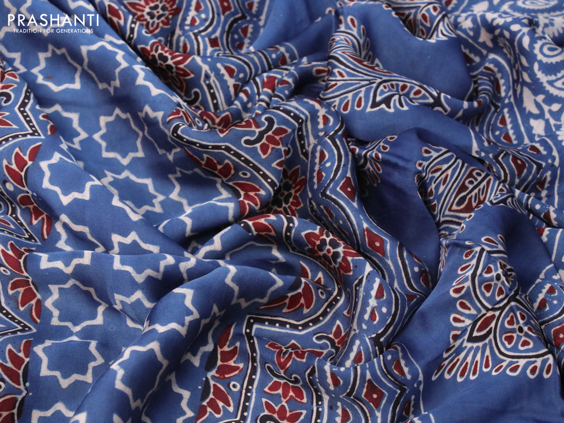 Modal silk saree blue with allover ajrakh prints and printed border