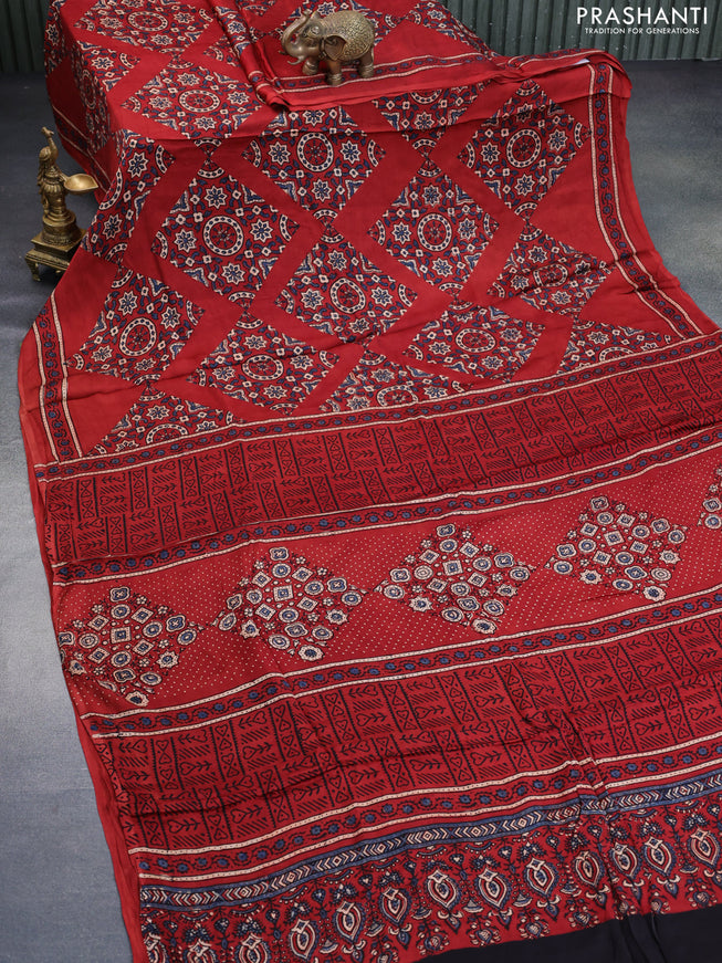 Modal silk saree red with allover ajrakh prints and printed border