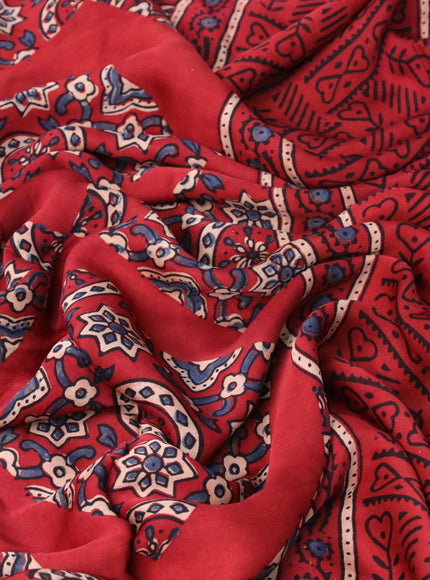 Modal silk saree red with allover ajrakh prints and printed border