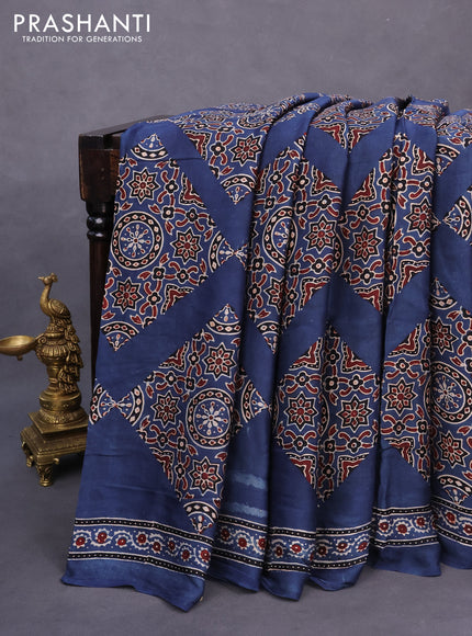 Modal silk saree blue with allover ajrakh prints and printed border