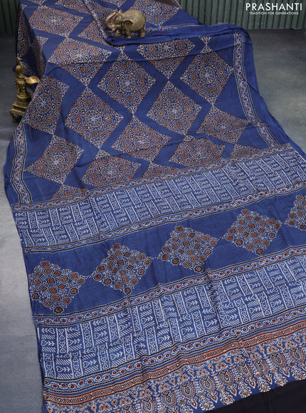 Modal silk saree blue with allover ajrakh prints and printed border