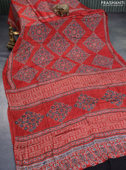 Modal silk saree red with allover ajrakh prints and printed border