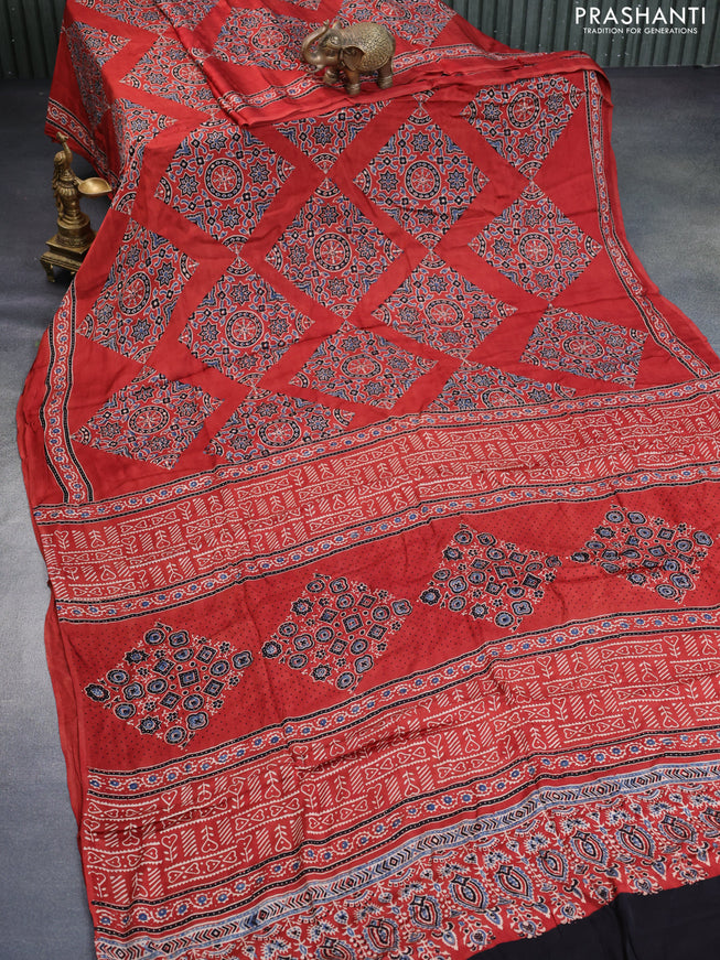 Modal silk saree red with allover ajrakh prints and printed border