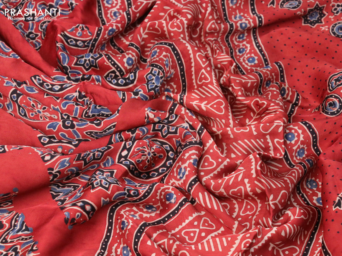 Modal silk saree red with allover ajrakh prints and printed border