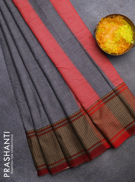 Narayanpet cotton saree grey and maroon with plain body and thread woven border