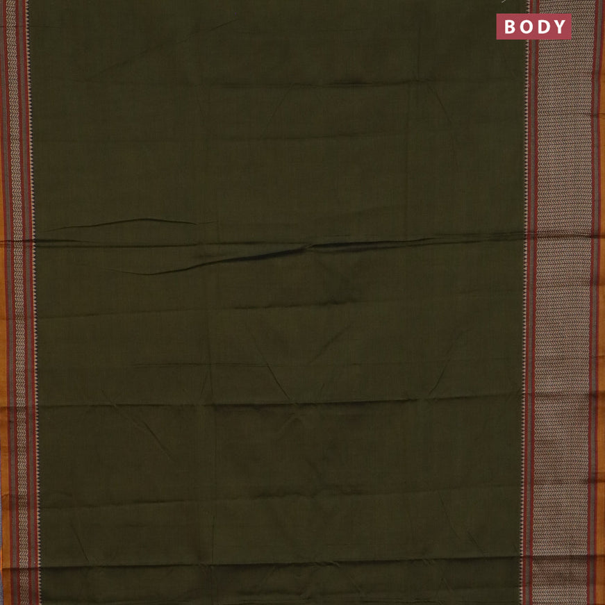 Narayanpet cotton saree sap green and mustard shade with plain body and thread woven border