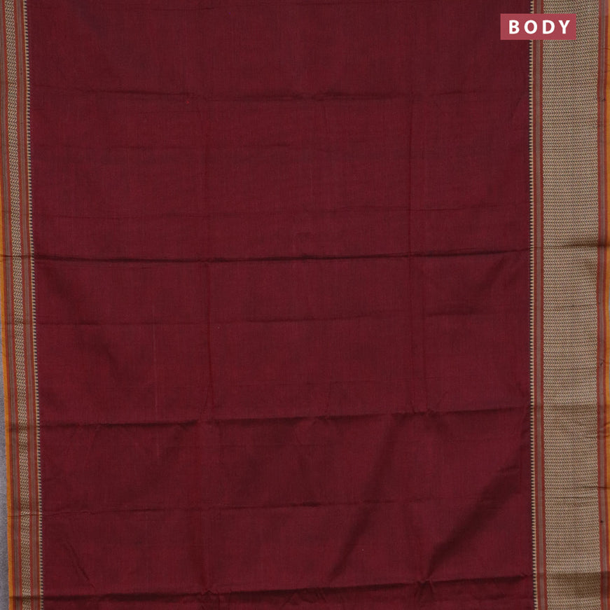 Narayanpet cotton saree maroon and mustard shade with plain body and thread woven border