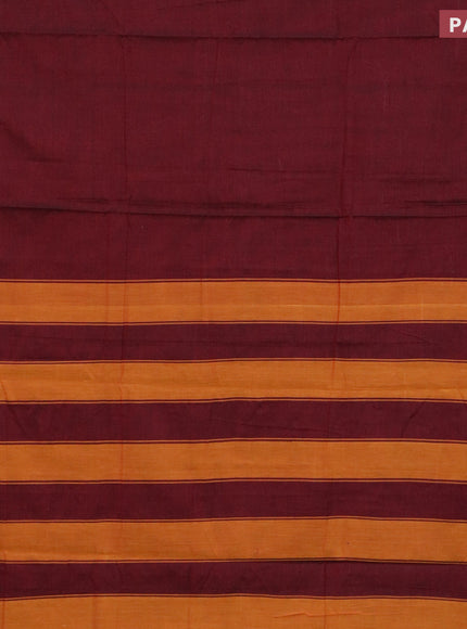 Narayanpet cotton saree maroon and mustard shade with plain body and thread woven border