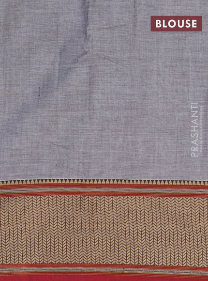 Narayanpet cotton saree grey and maroon with plain body and thread woven border