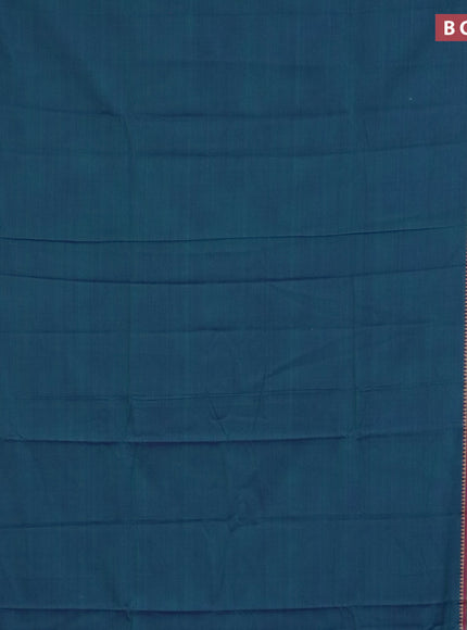 Narayanpet cotton saree dual shade of bluish green and mustard shade with plain body and thread woven border