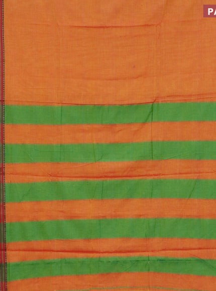 Narayanpet cotton saree dual shade of yellow and green with plain body and thread woven border