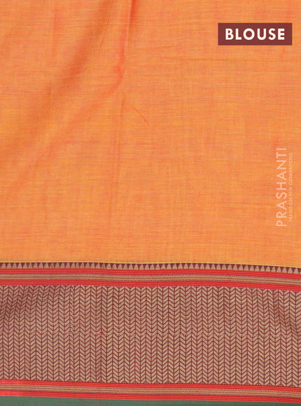 Narayanpet cotton saree dual shade of yellow and green with plain body and thread woven border