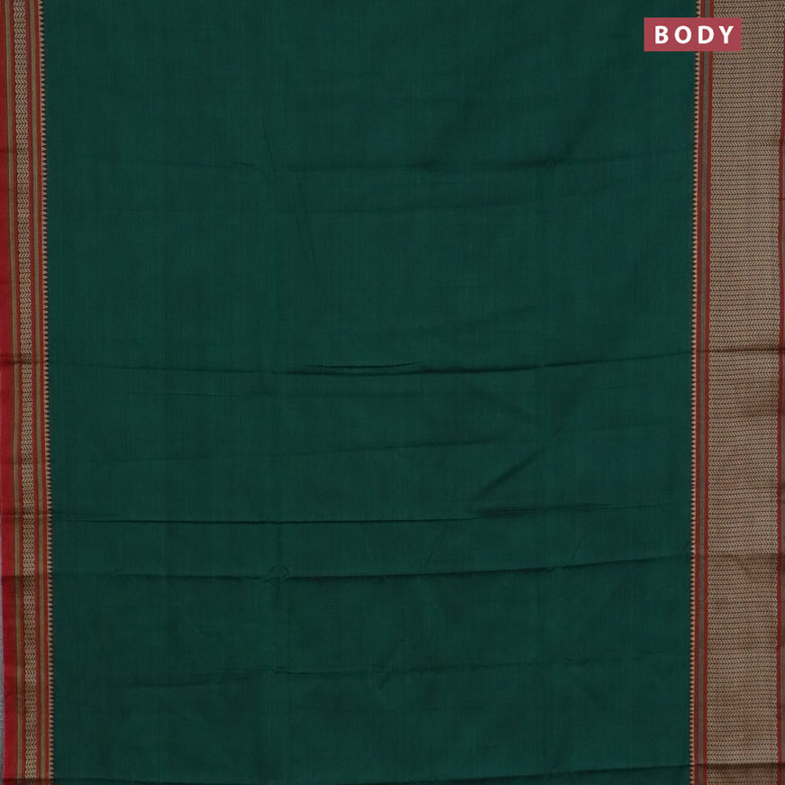 Narayanpet cotton saree green and maroon with plain body and thread woven border