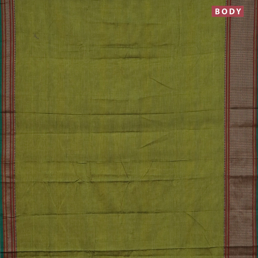 Narayanpet cotton saree mehendi green and green with plain body and thread woven border