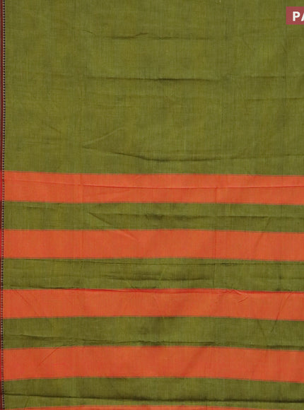 Narayanpet cotton saree mehendi green and green with plain body and thread woven border