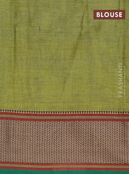 Narayanpet cotton saree mehendi green and green with plain body and thread woven border