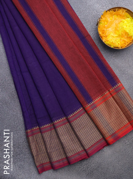 Narayanpet cotton saree deep violet and maroon with plain body and thread woven border