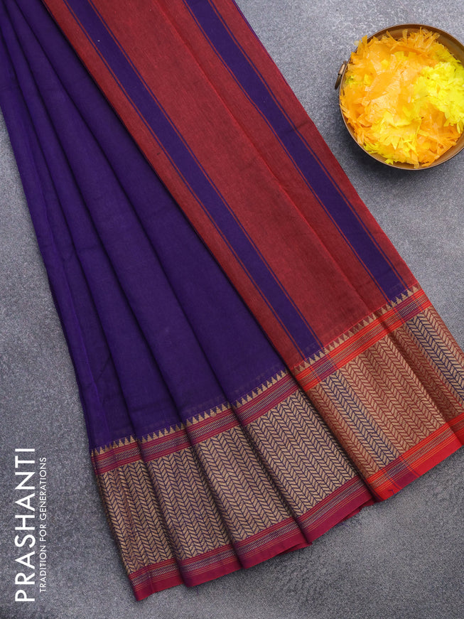 Narayanpet cotton saree deep violet and maroon with plain body and thread woven border