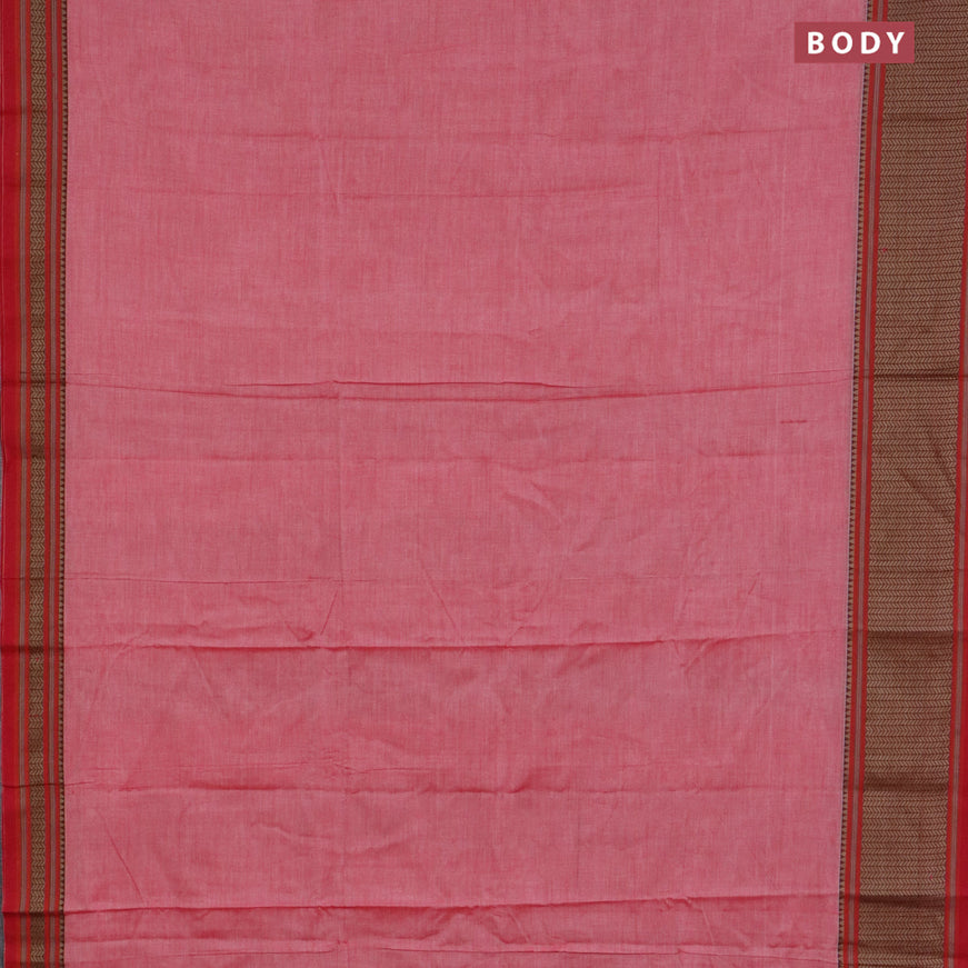 Narayanpet cotton saree pink shade and red with plain body and thread woven border