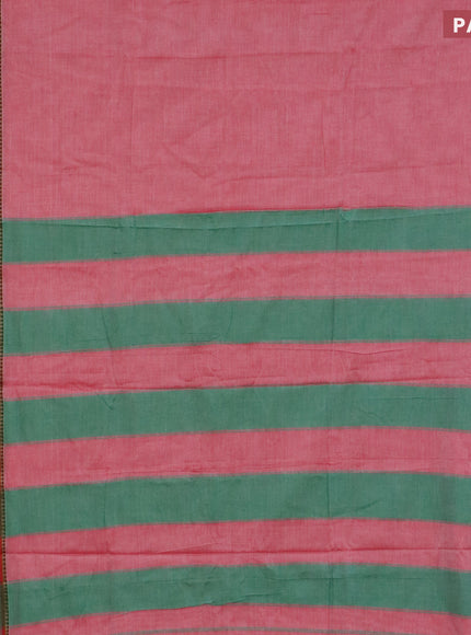 Narayanpet cotton saree pink shade and red with plain body and thread woven border