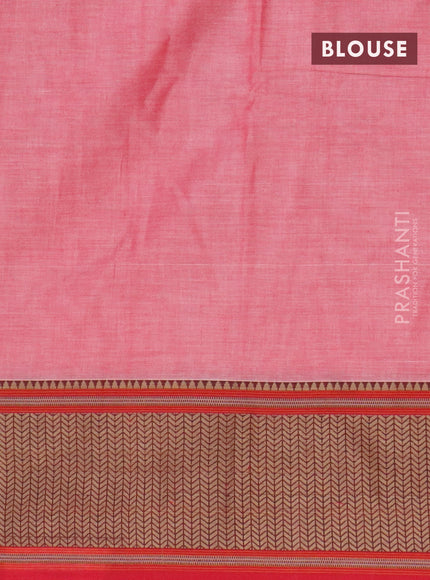 Narayanpet cotton saree pink shade and red with plain body and thread woven border