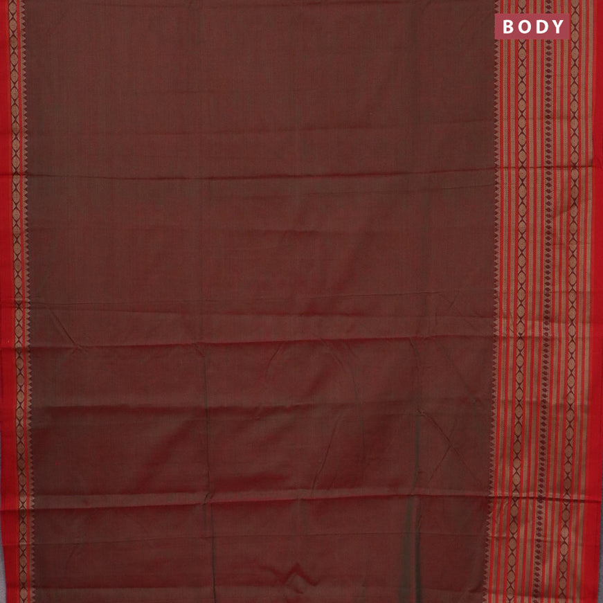 Narayanpet cotton saree manthulir green and red with plain body and thread woven border