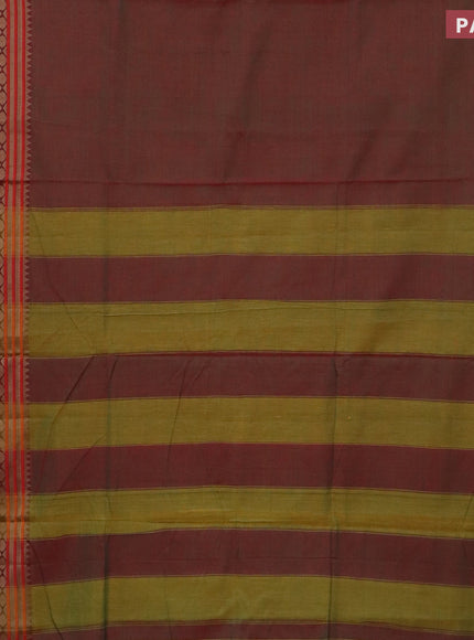 Narayanpet cotton saree manthulir green and red with plain body and thread woven border