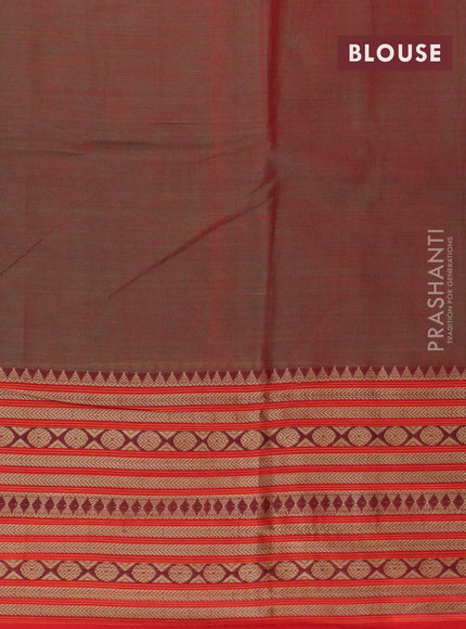 Narayanpet cotton saree manthulir green and red with plain body and thread woven border