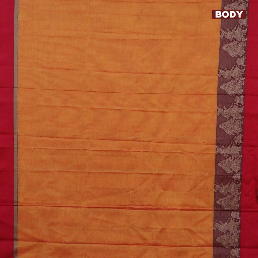 Narayanpet cotton saree mustard yellow and pink with plain body and thread wove simple border