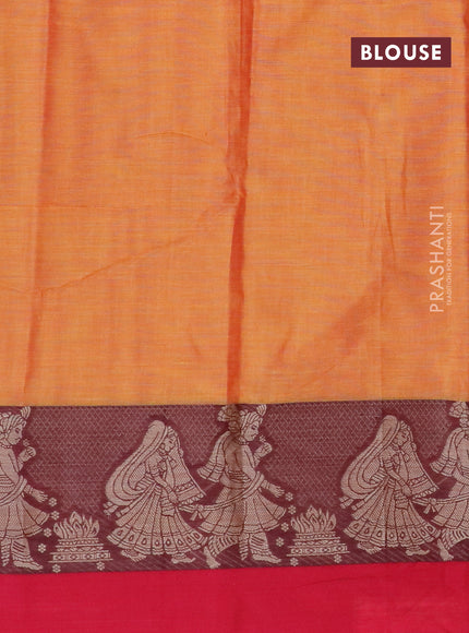 Narayanpet cotton saree mustard yellow and pink with plain body and thread wove simple border