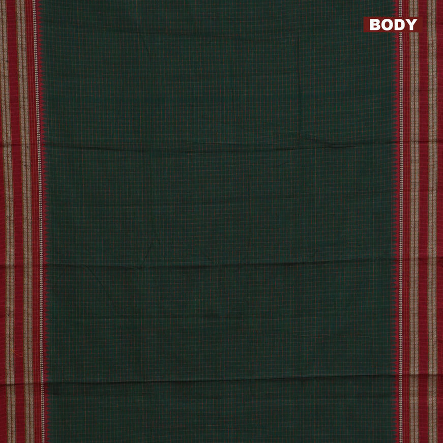 Narayanpet cotton saree green and maroon with allover checked pattern and thread woven border